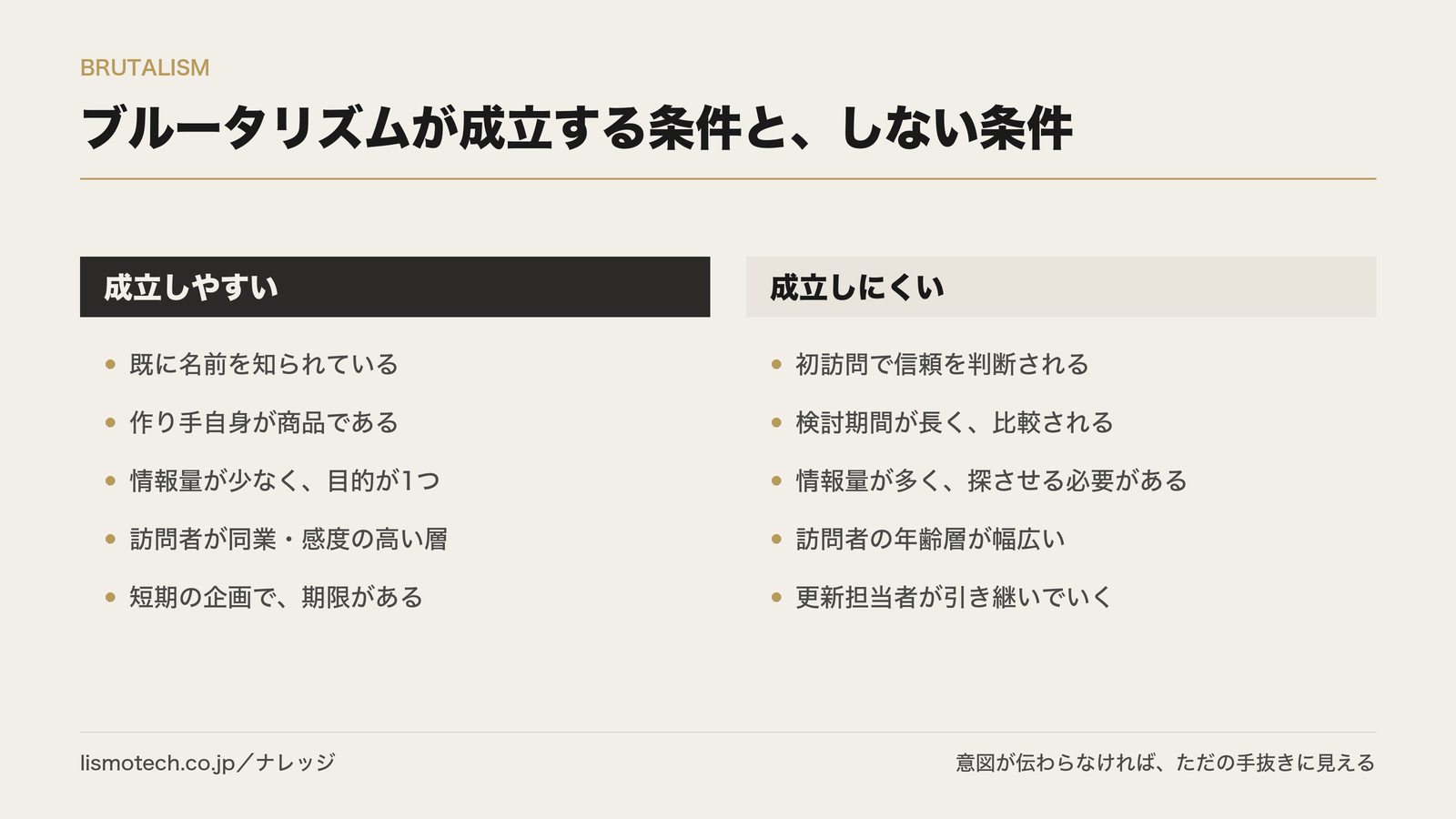 ブルータリズムが成立する条件と、しない条件