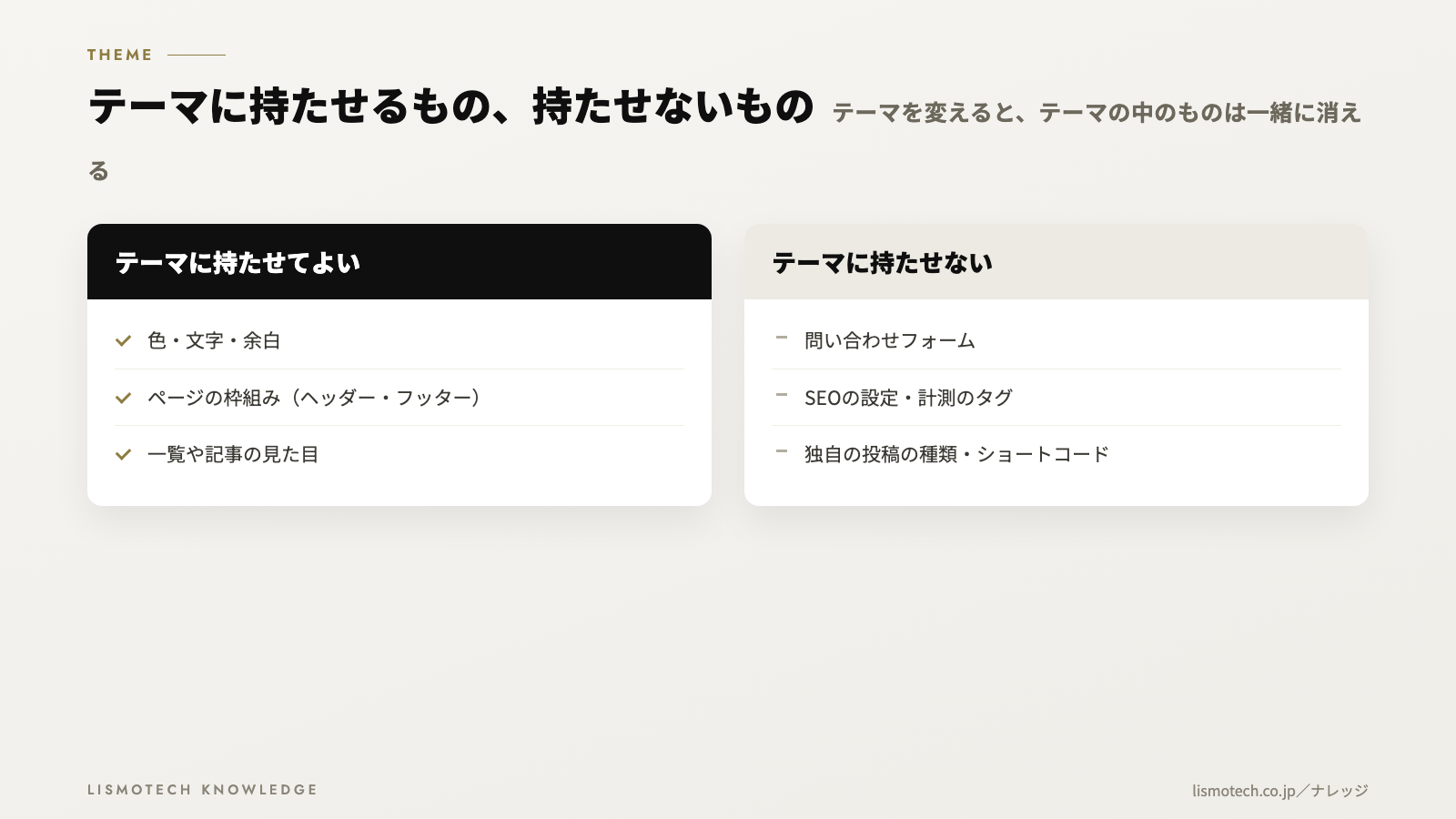 テーマに持たせるもの、持たせないもの